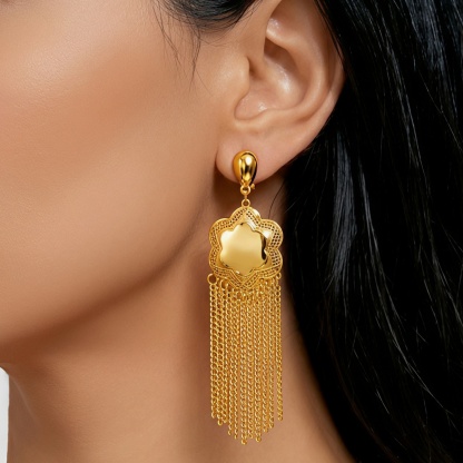 Gold-Tone Floral Fringe Necklace & Earring Set