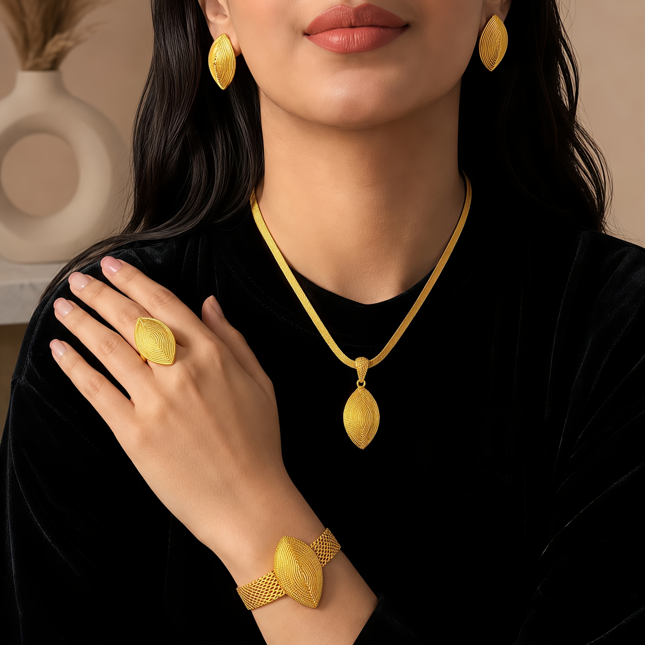 Gold-tone bold luxe jewelry set, front view