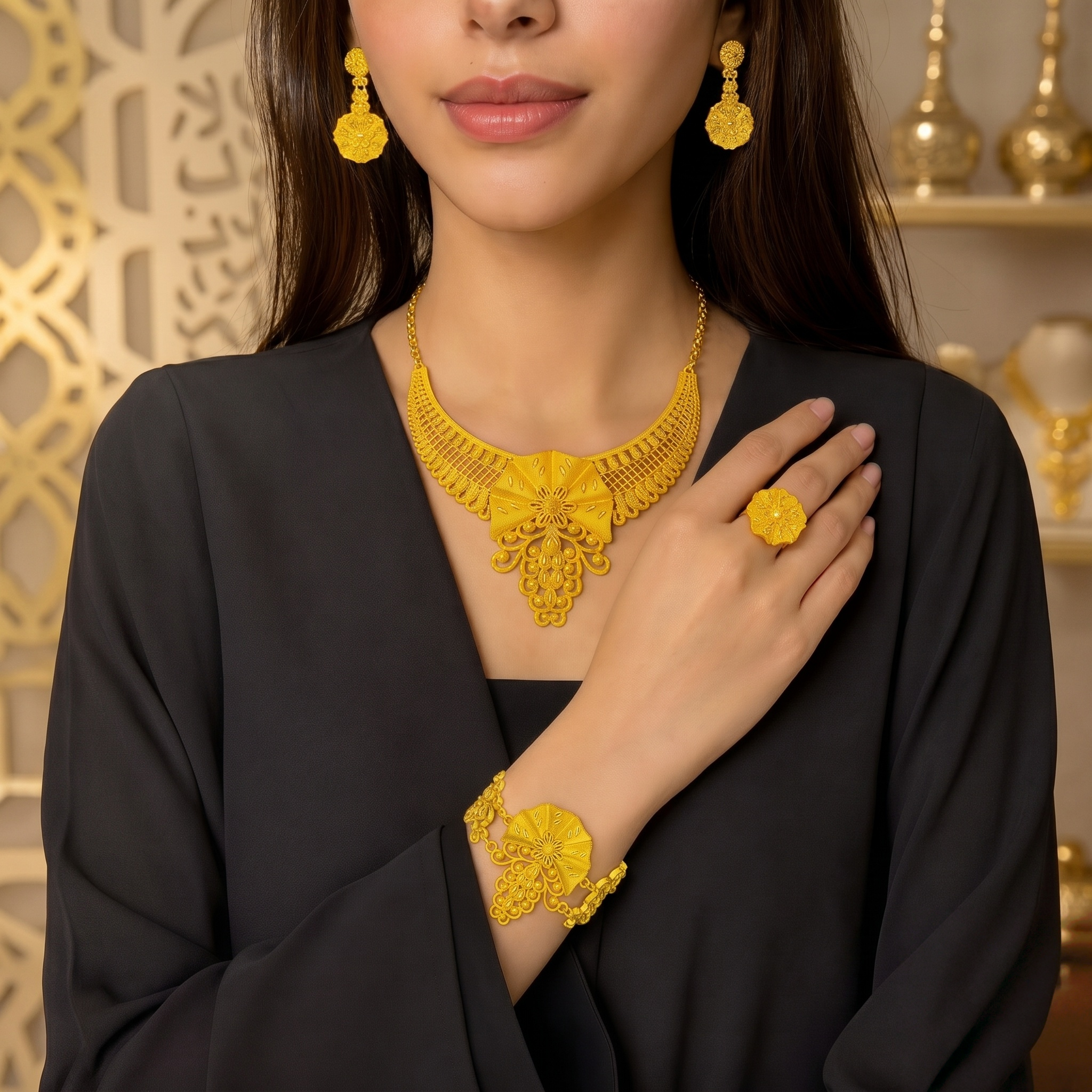 Gold-Tone Blossom & Fringe Jewelry Set, 4 Pcs