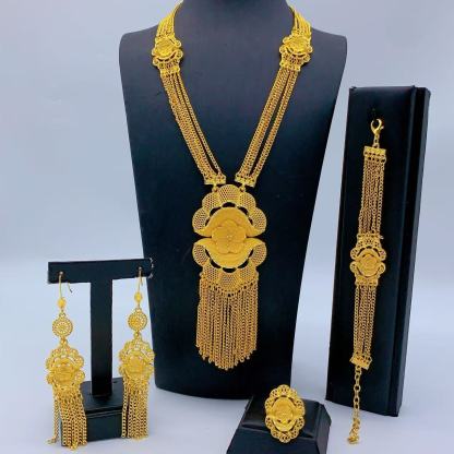 Gold-Tone Blossom Chain Tassel Jewelry Set, 4 Pcs