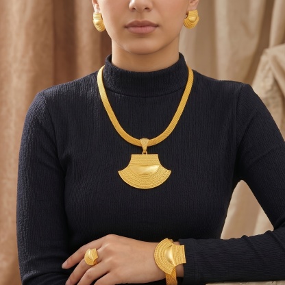 Gold-tone statement fan jewelry set, front view