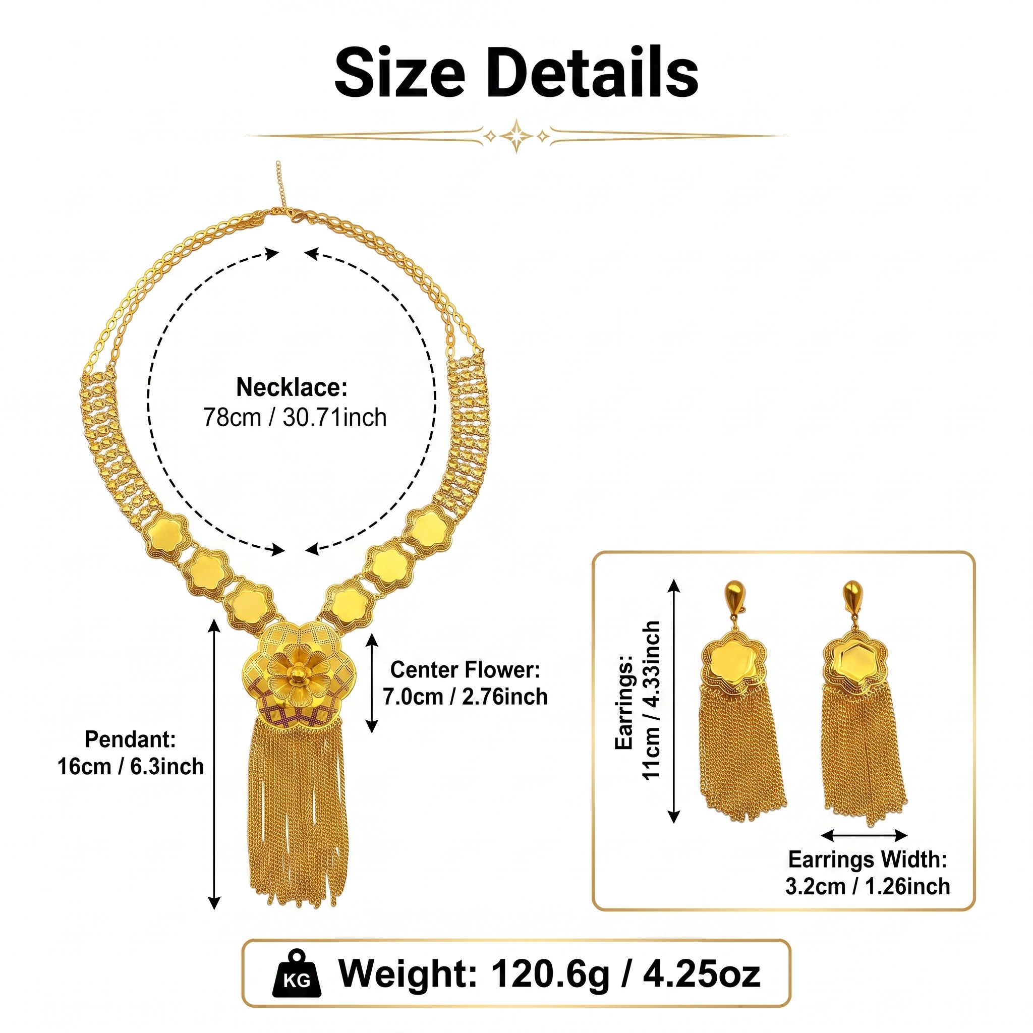 Gold-Tone Floral Fringe Necklace & Earring Set