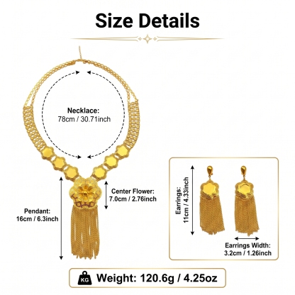 Gold-Tone Floral Fringe Necklace & Earring Set