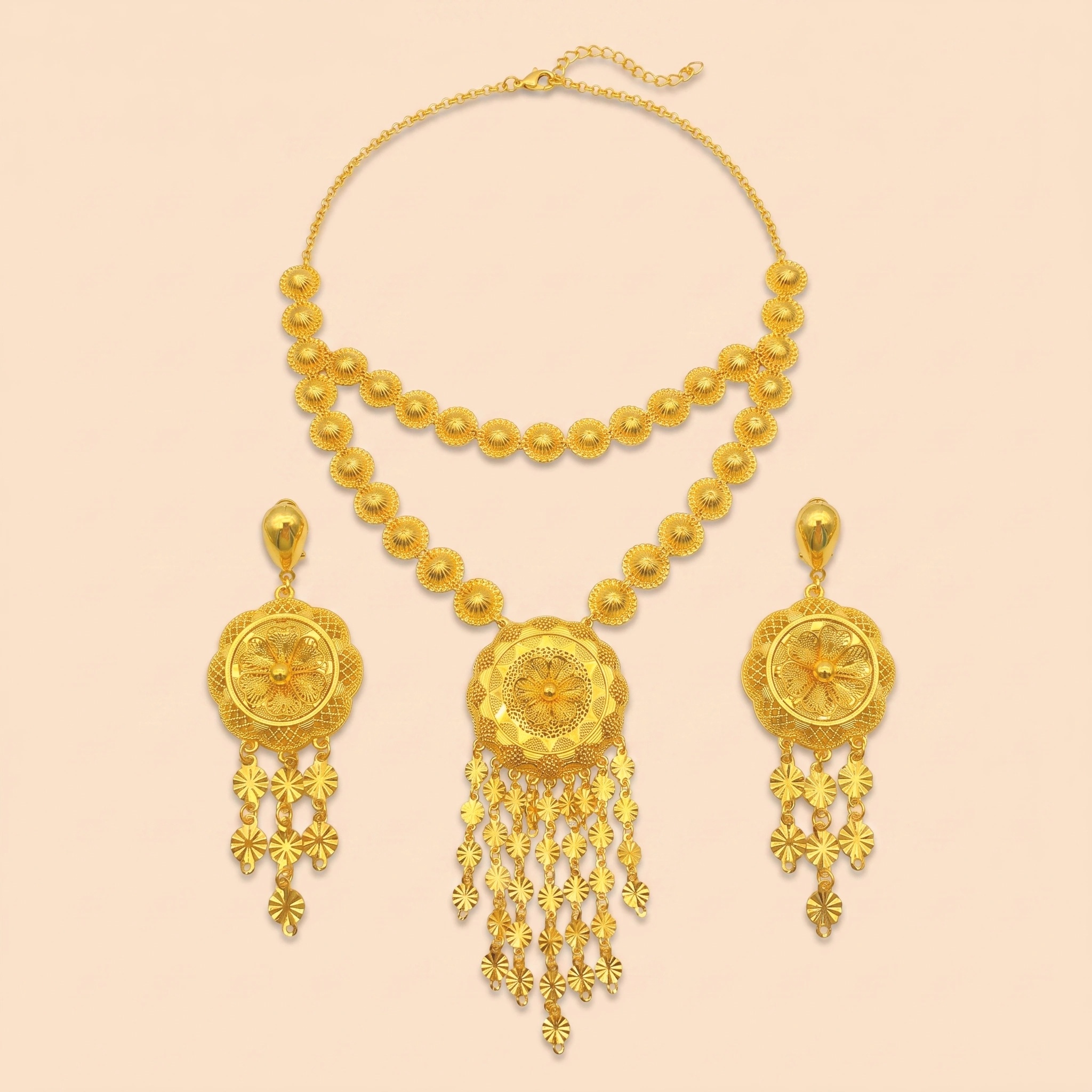 Gold-Tone Blossom Cascade Necklace & Earring Set