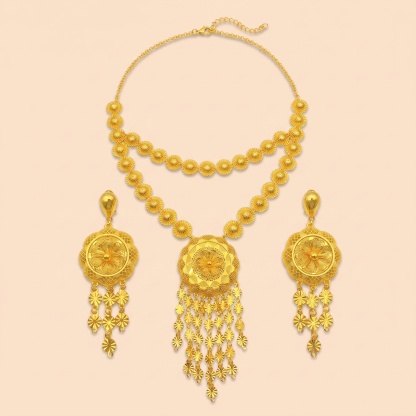 Gold-Tone Blossom Cascade Necklace & Earring Set