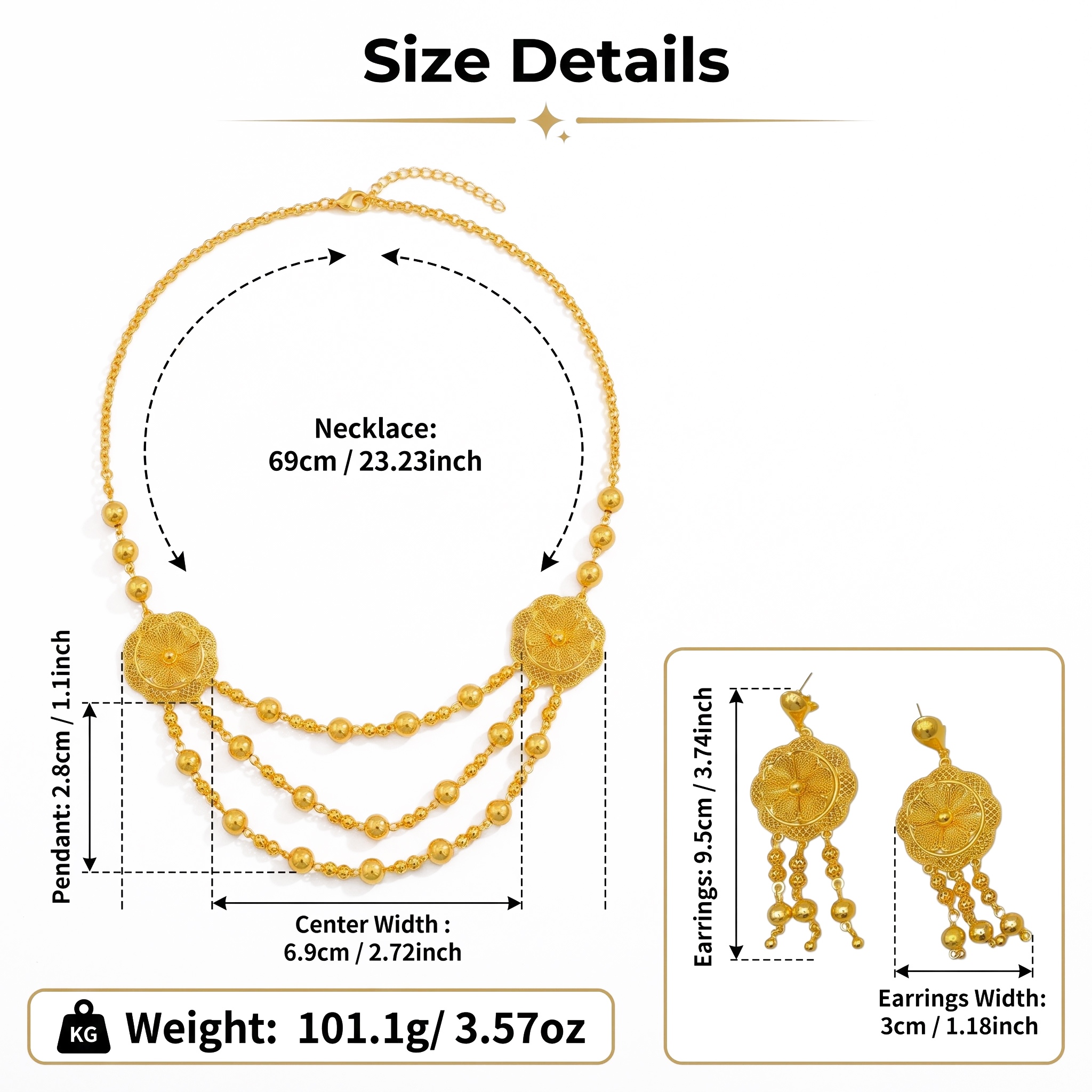 Gold-Tone Beaded Blossom Tassel Necklace & Earring Set