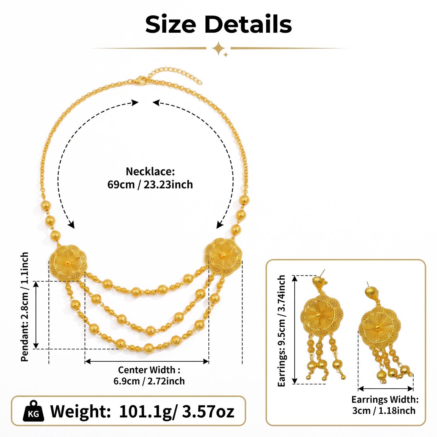 Gold-Tone Beaded Blossom Tassel Necklace & Earring Set