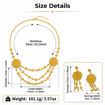 Gold-Tone Beaded Blossom Tassel Necklace & Earring Set