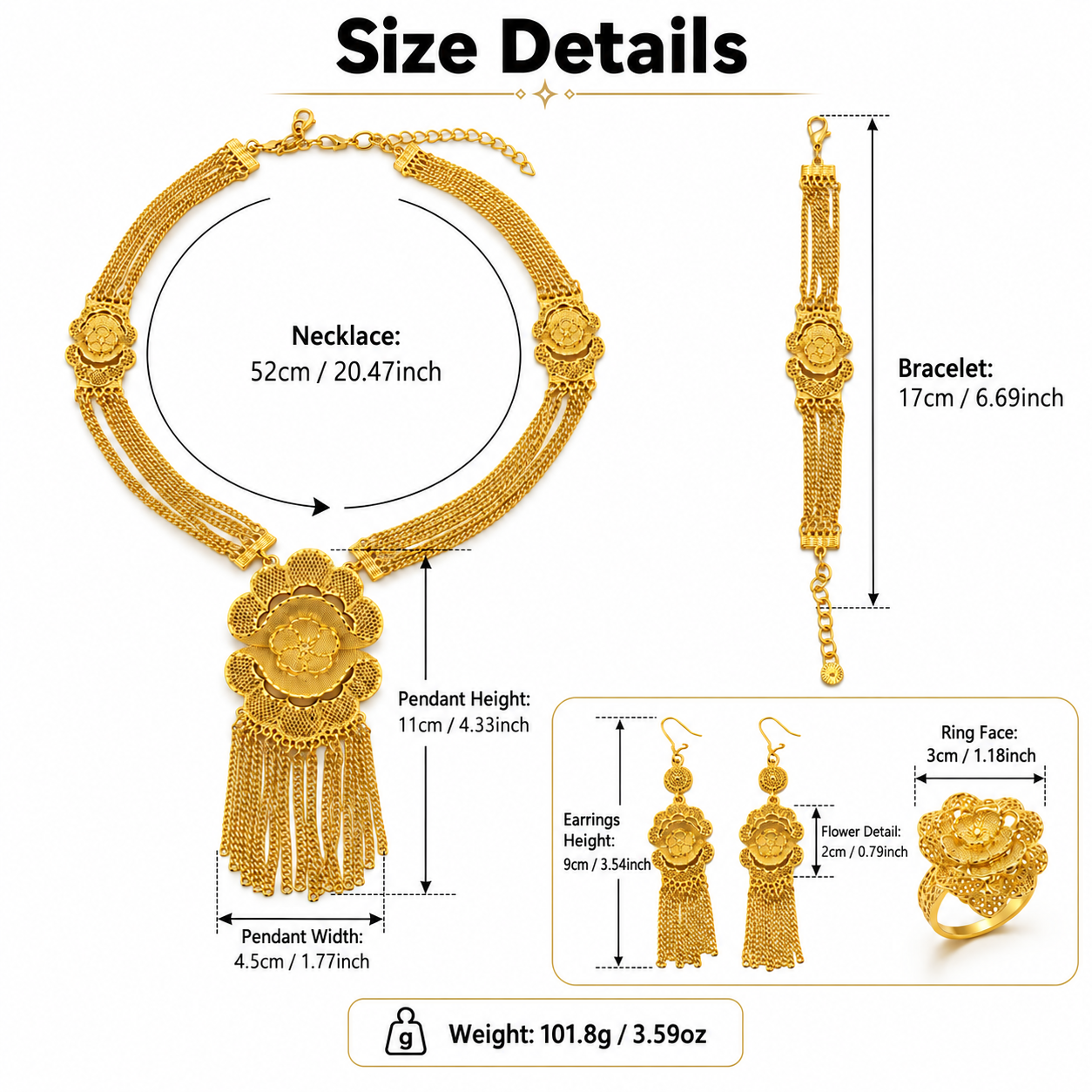 Gold-Tone Blossom Chain Tassel Jewelry Set, 4 Pcs