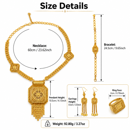 Gold-Tone Octagon Panel Fringe Jewelry Set, 4 Pcs
