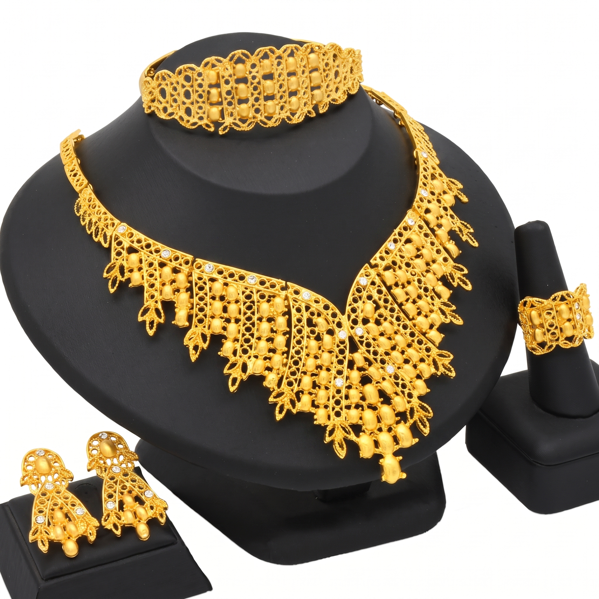 Gold-Tone Crystal Bib Collar Jewelry Set, 4 Pcs