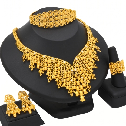 Gold-Tone Crystal Bib Collar Jewelry Set, 4 Pcs