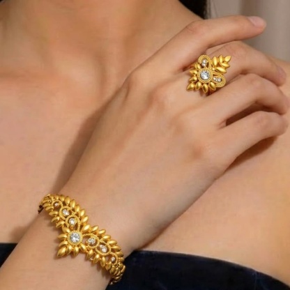 Gold-Tone Crystal Petal Collar Jewelry Set, 4 Pcs