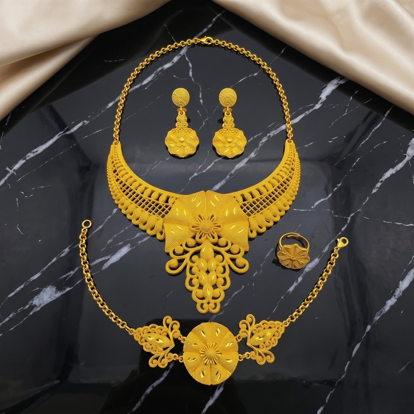 Gold-Tone Blossom & Fringe Jewelry Set, 4 Pcs
