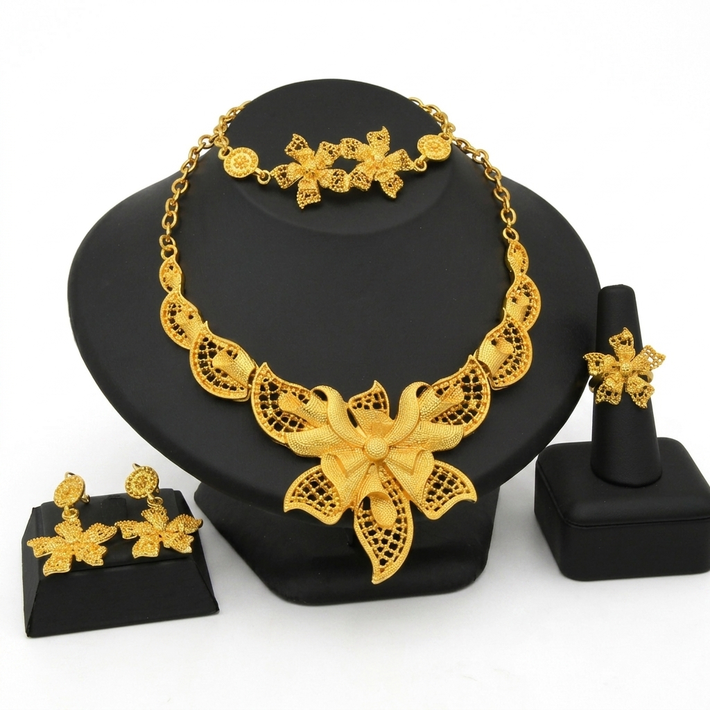 Gold-Tone Grand Orchid Jewelry Set, 4 Pcs