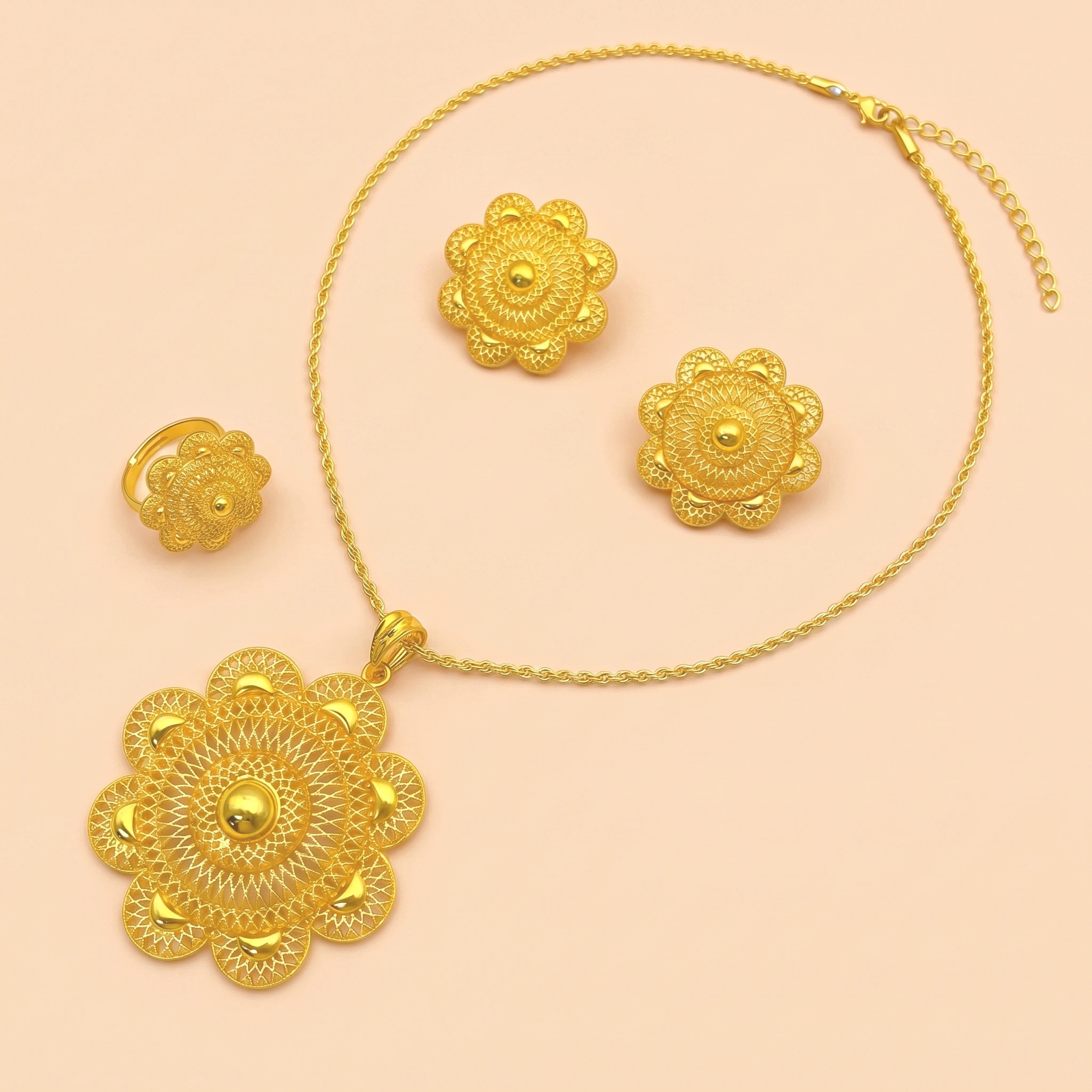 Gold-Tone Blooming Medallion Jewelry Set, 3 Pcs