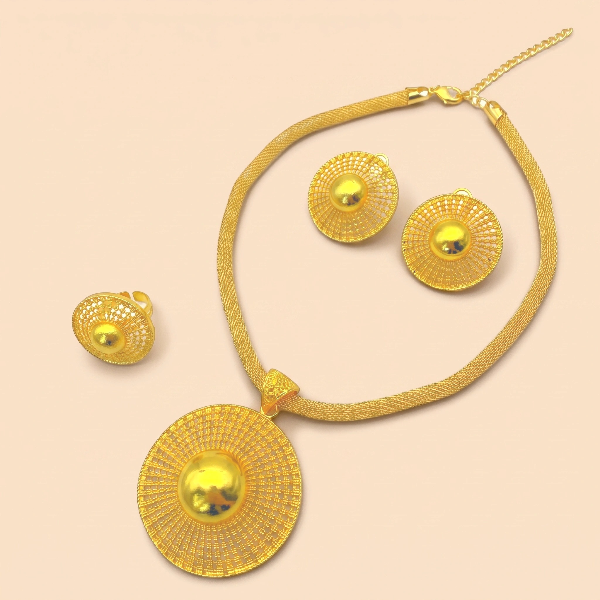 Gold-Tone Sunburst Dome Disc Jewelry Set, 3 Pcs