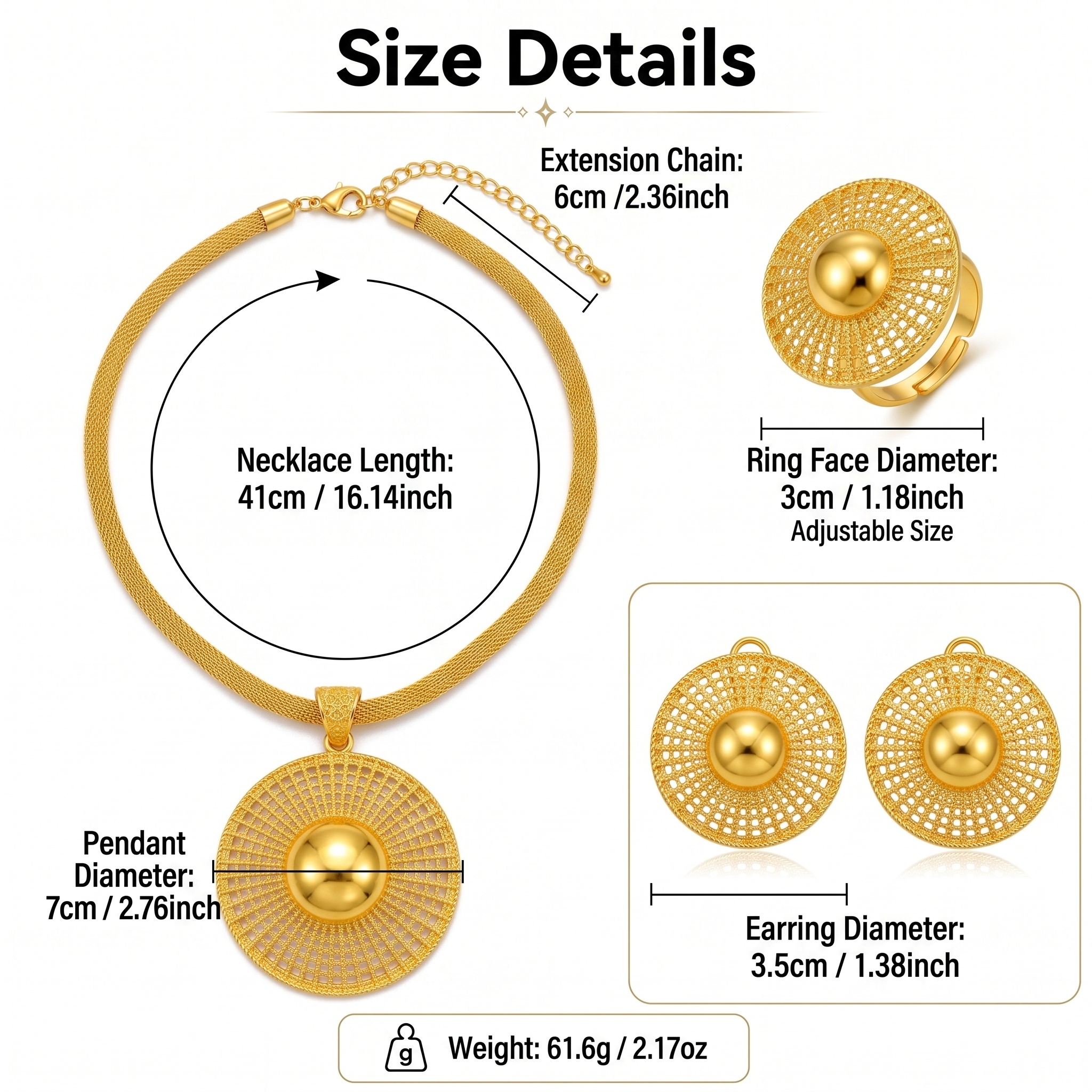 Gold-Tone Sunburst Dome Disc Jewelry Set, 3 Pcs