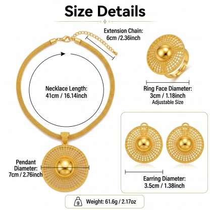 Gold-Tone Sunburst Dome Disc Jewelry Set, 3 Pcs