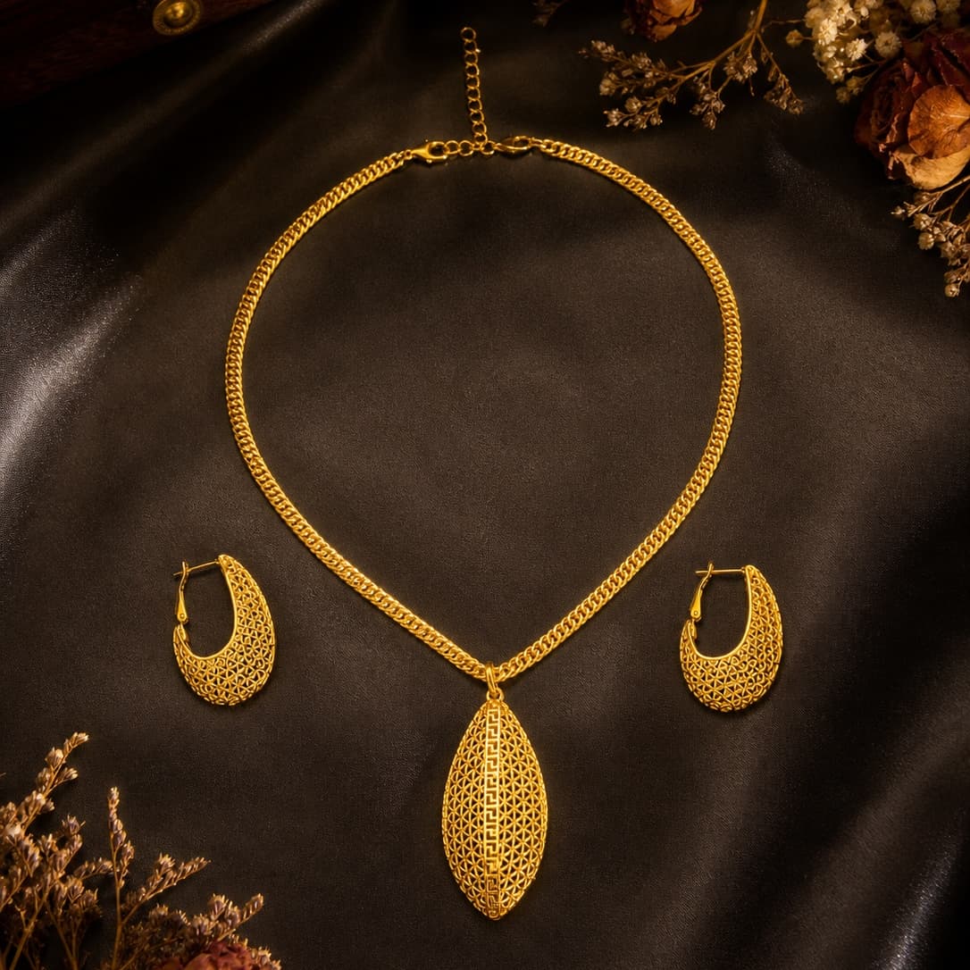 Gold-Tone Marquise Openwork Necklace & Earring Set