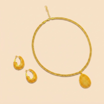 Gold-Tone Lattice Dome Drop Necklace & Earring Set