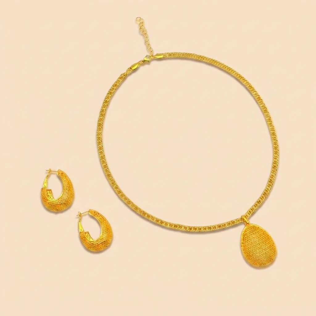 Gold-Tone Lattice Dome Drop Necklace & Earring Set