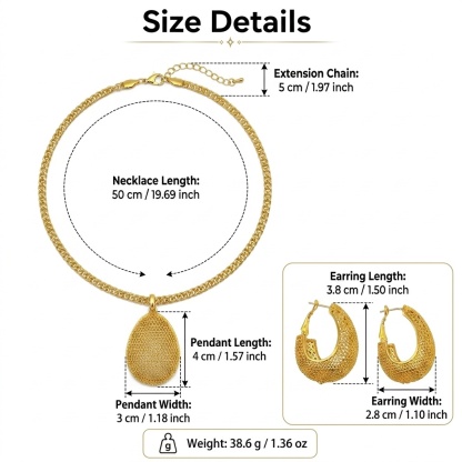 Gold-Tone Lattice Dome Drop Necklace & Earring Set