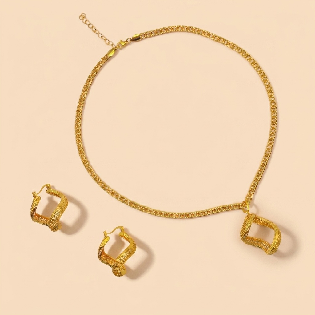 Gold-Tone Twisted Ribbon Necklace & Earring Set