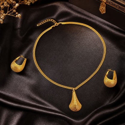 Gold-Tone Tapered Mesh Greek Key Necklace & Earring Set