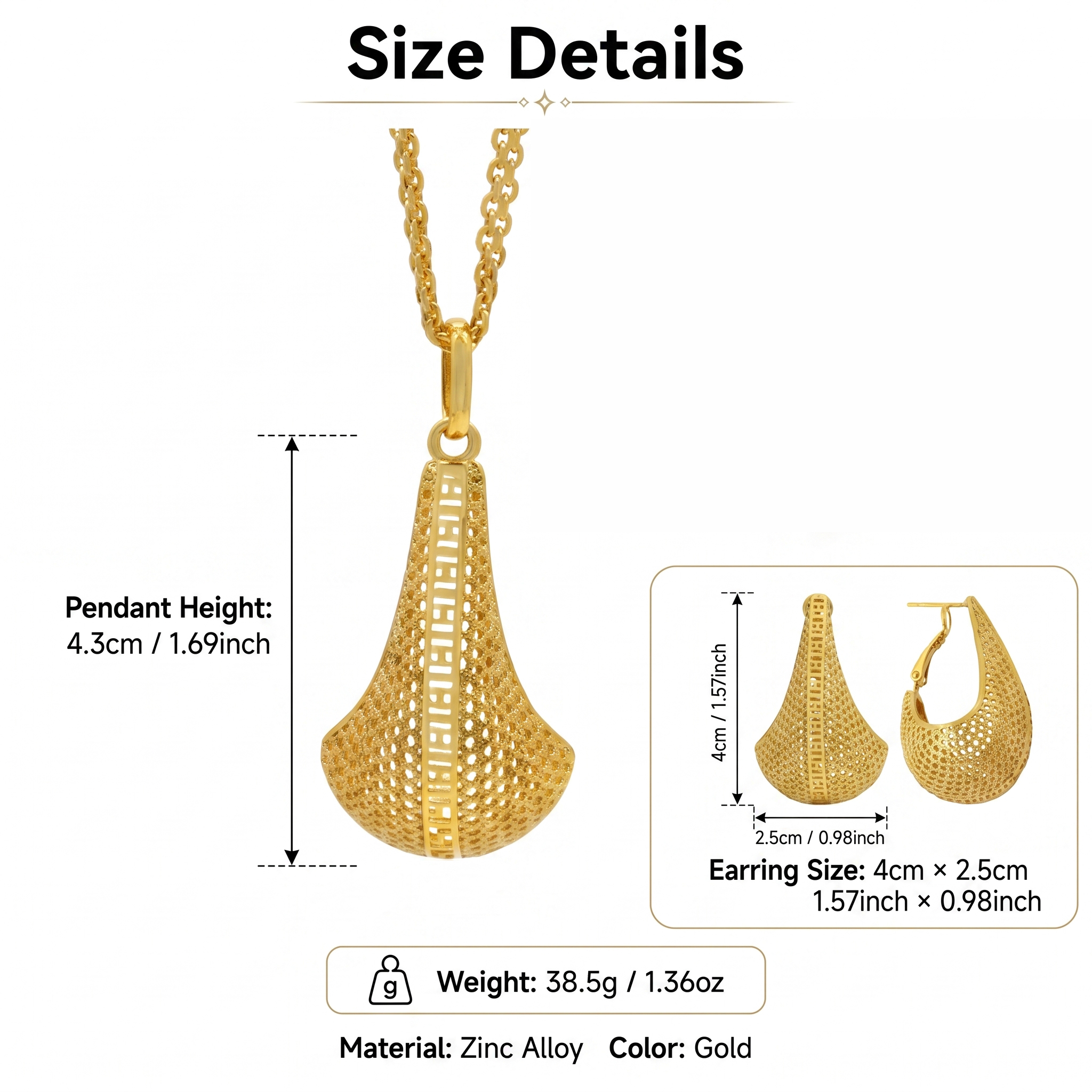 Gold-Tone Tapered Mesh Greek Key Necklace & Earring Set