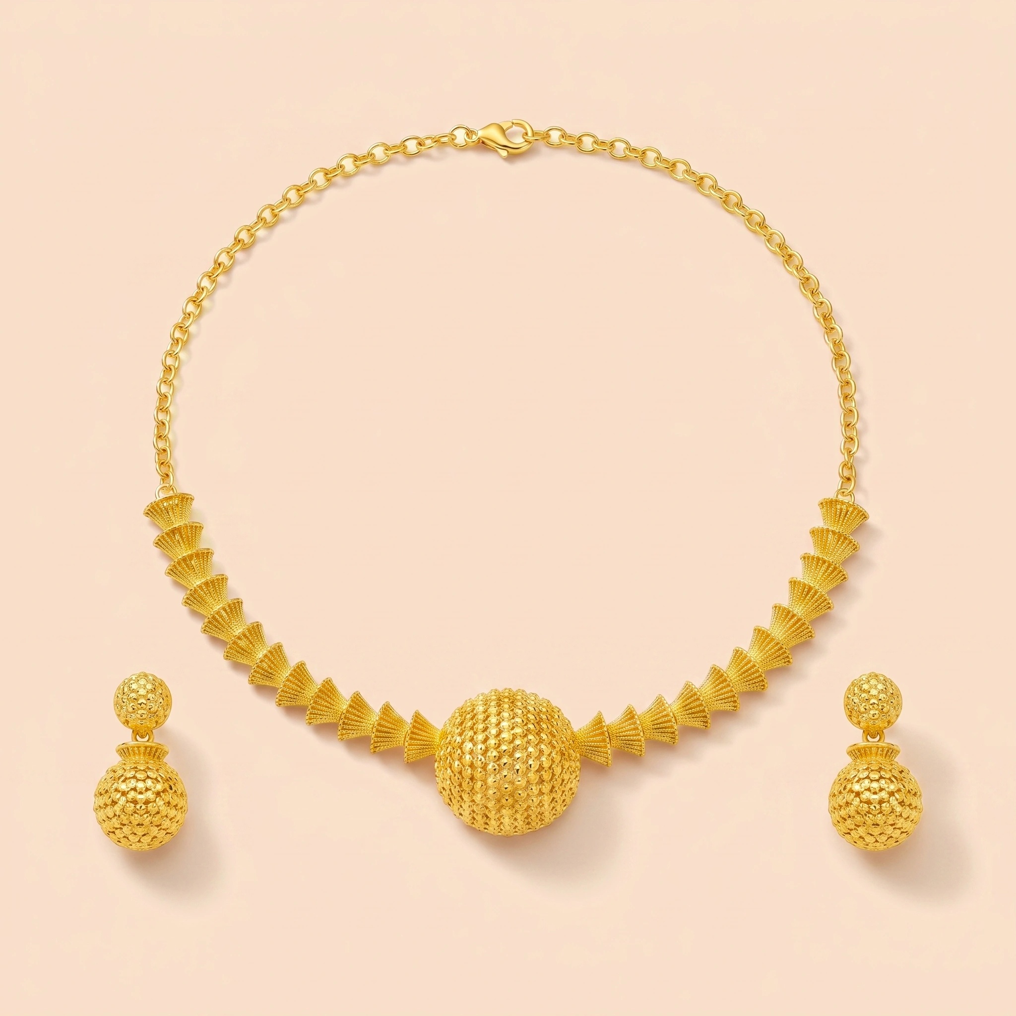 Gold-Tone Layered Geometric Disc Necklace & Earring Set