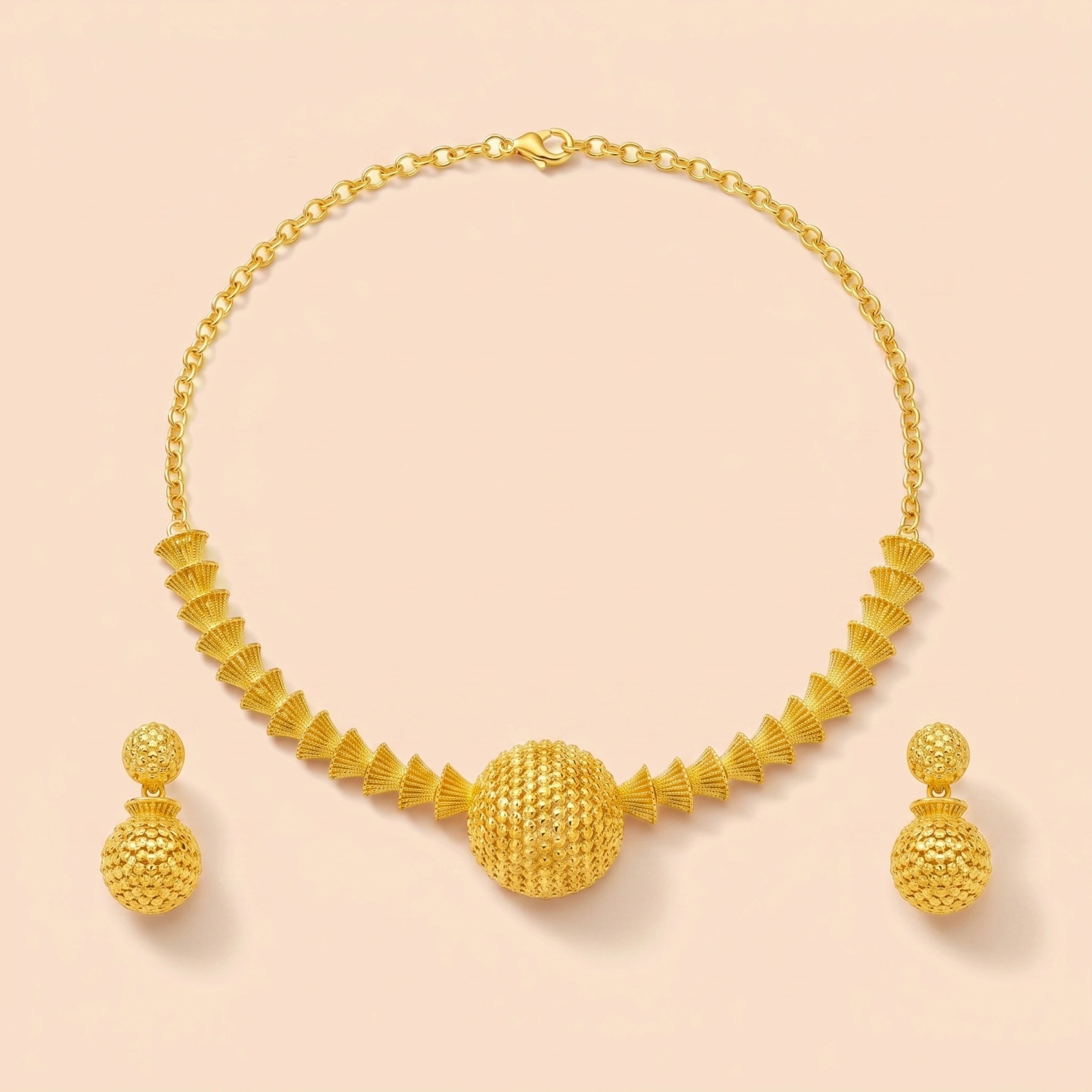 Gold-Tone Layered Geometric Disc Necklace & Earring Set