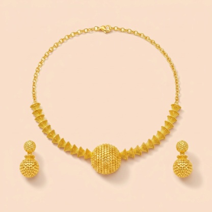 Gold-Tone Layered Geometric Disc Necklace & Earring Set