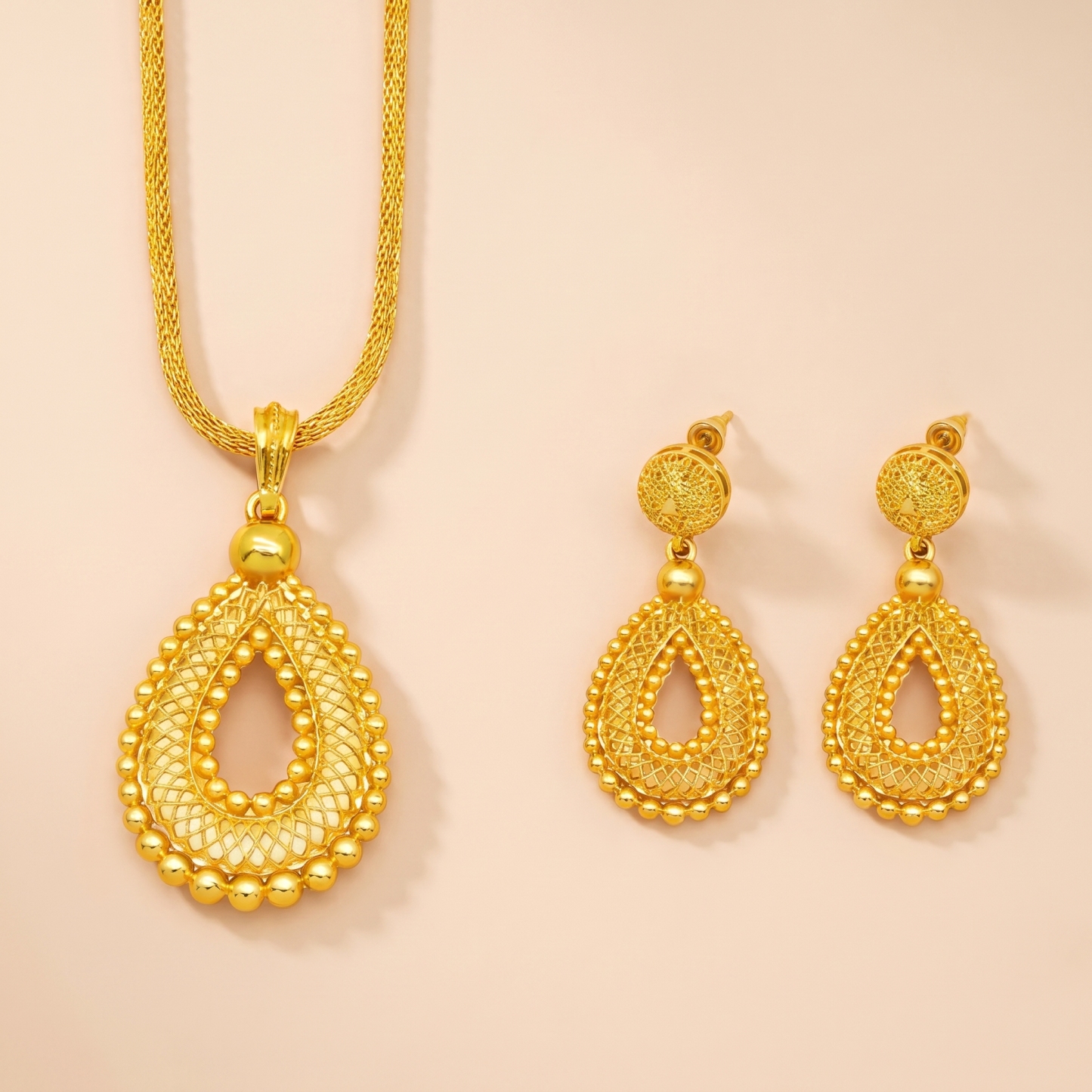 Gold-Tone Pierced Teardrop Necklace & Earring Set