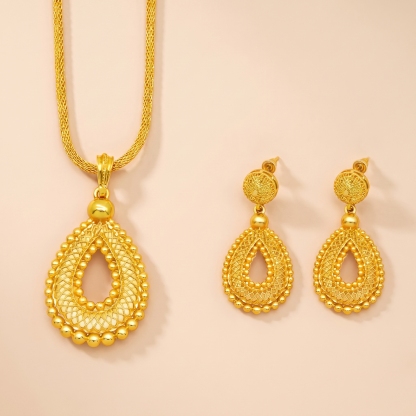 Gold-Tone Pierced Teardrop Necklace & Earring Set