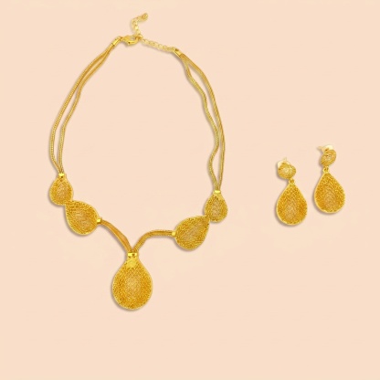 Gold-Tone Openwork Mesh Pendant Necklace & Earring Set