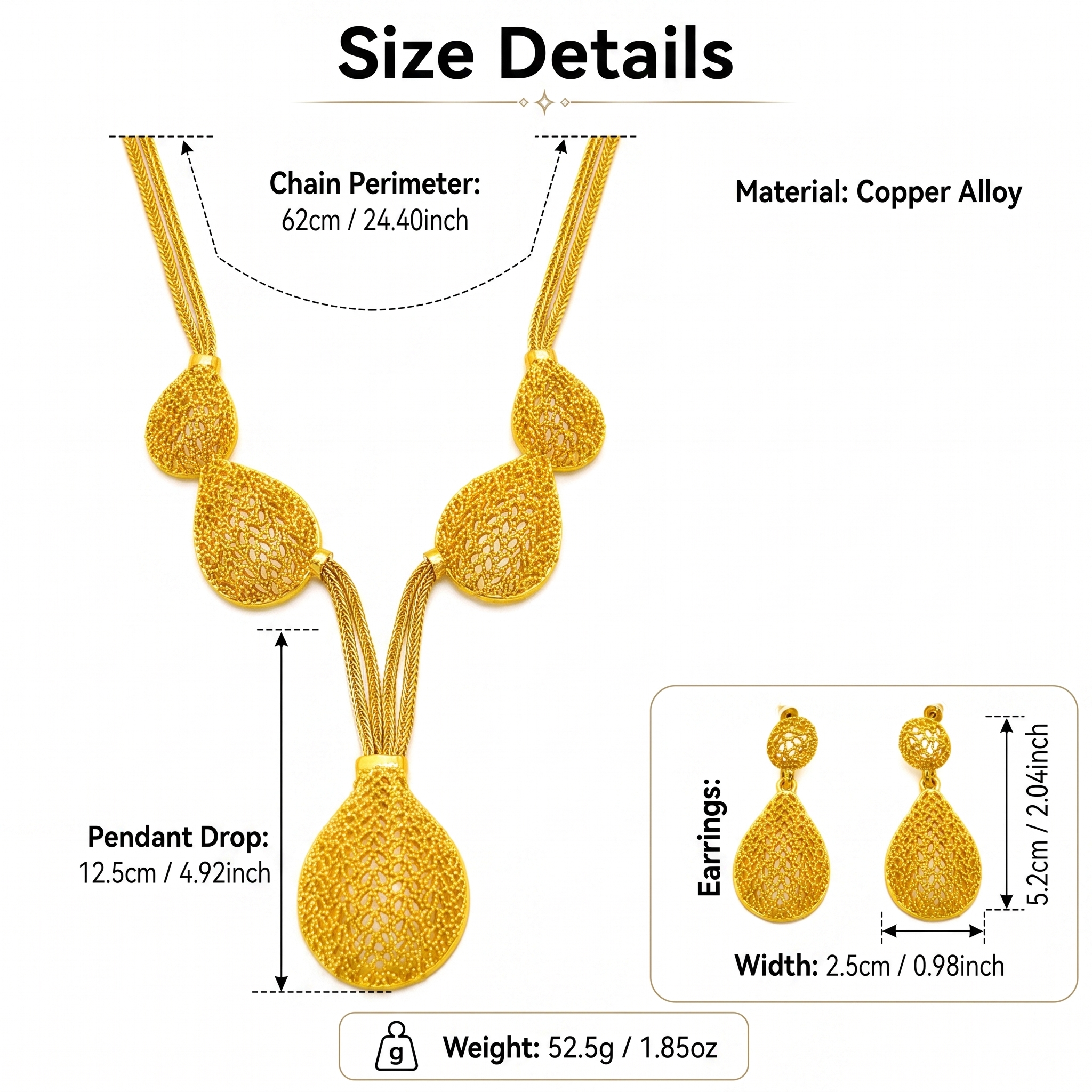 Gold-Tone Openwork Mesh Pendant Necklace & Earring Set