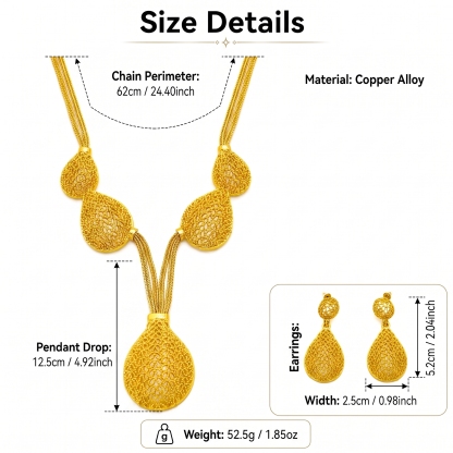 Gold-Tone Openwork Mesh Pendant Necklace & Earring Set