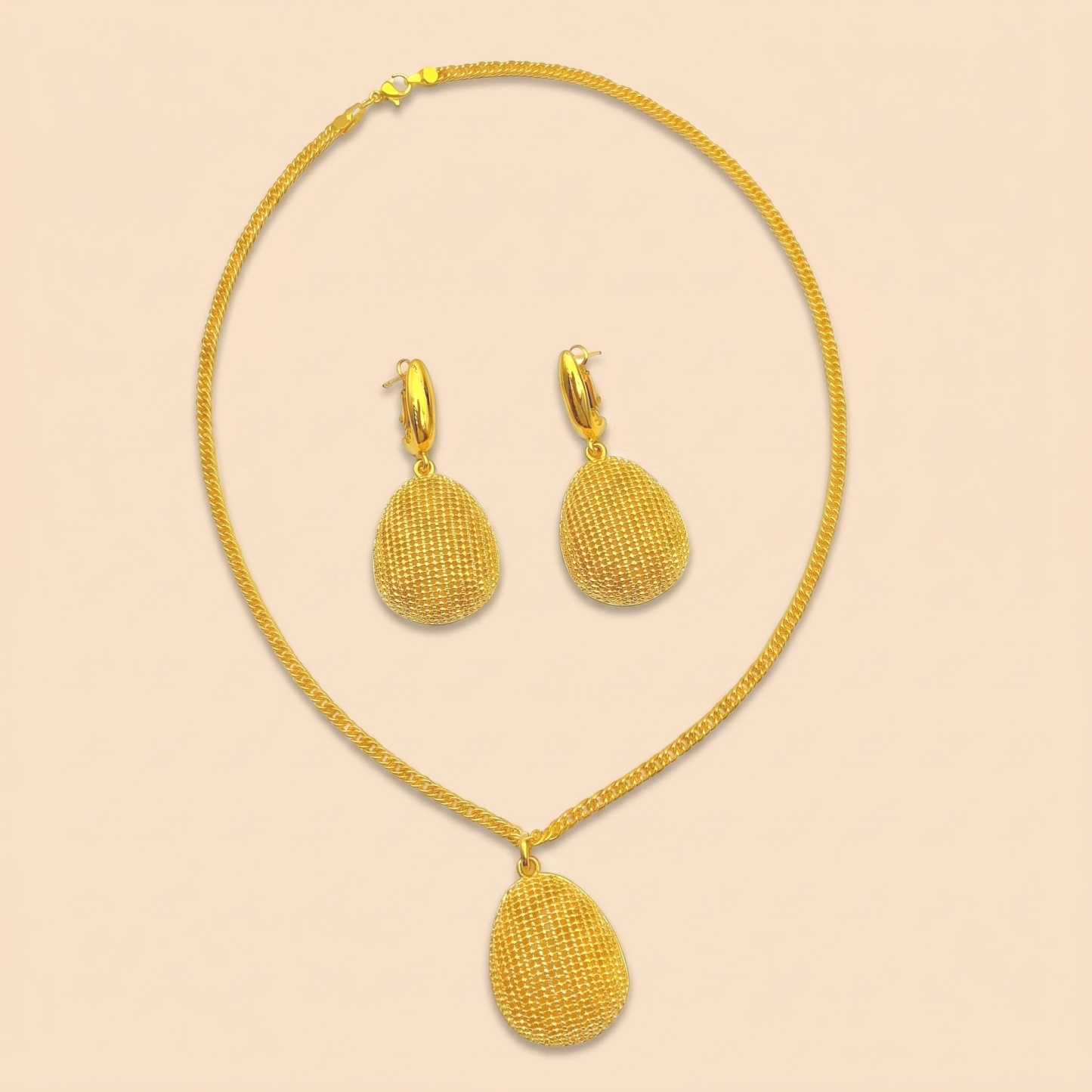 Gold-Tone Beaded Mesh Drop Necklace & Earring Set
