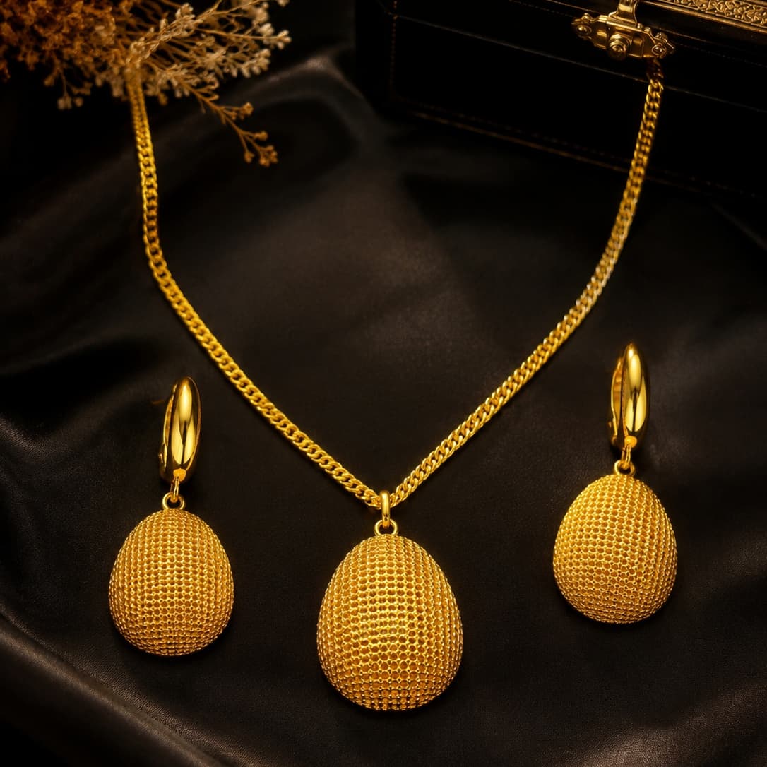 Gold-Tone Beaded Mesh Drop Necklace & Earring Set