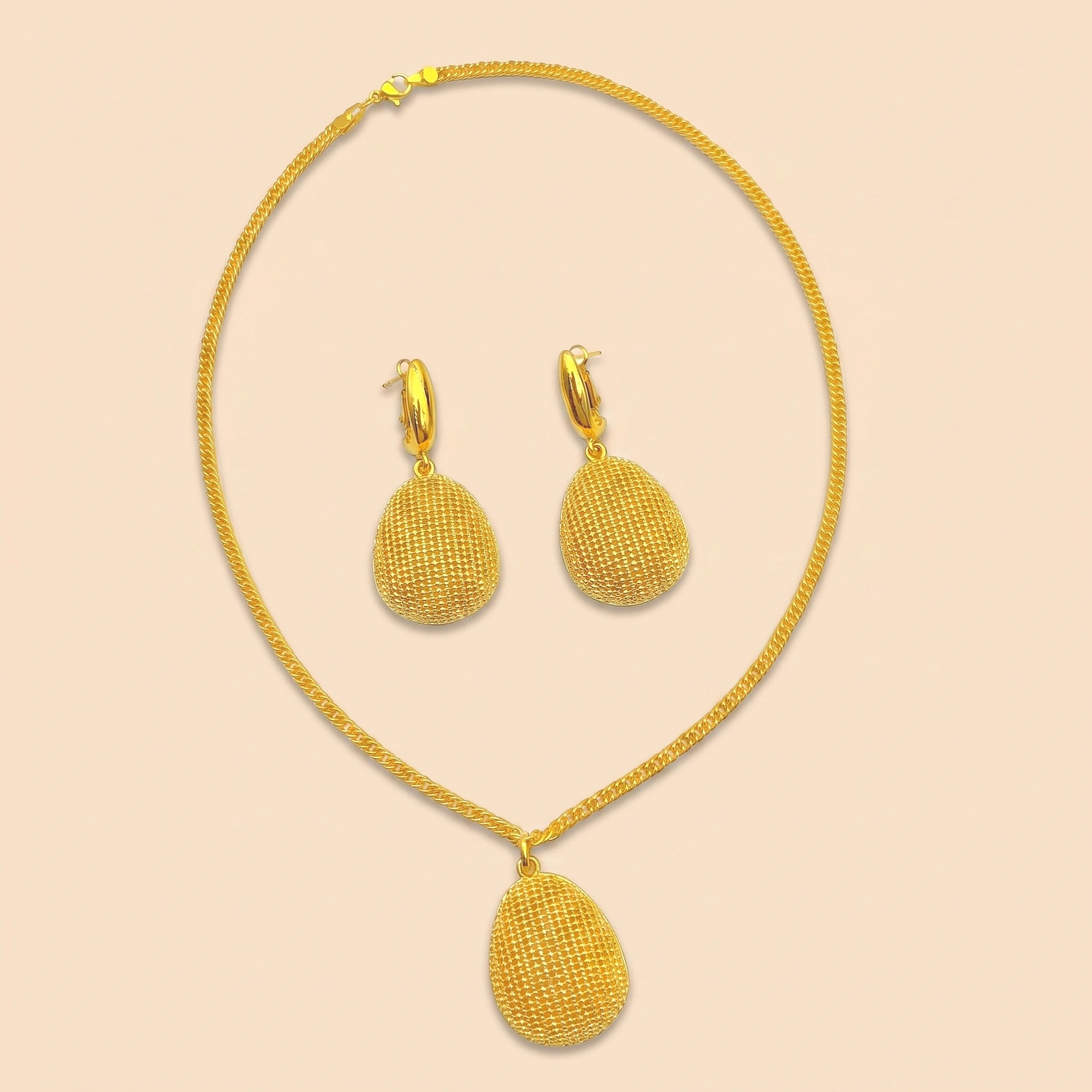 Gold-Tone Beaded Mesh Drop Necklace & Earring Set