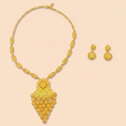 Gold-Tone Filigree Disc & Tassel Necklace & Earring Set