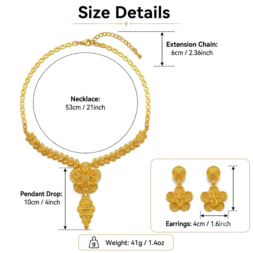 Gold-Tone Openwork Floral Necklace & Earring Set