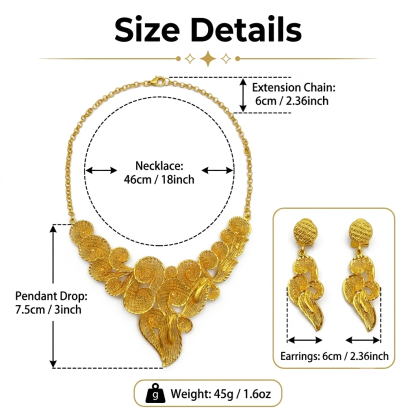 Gold-Tone Scrolled Leaf & Blossom Necklace & Earring Set