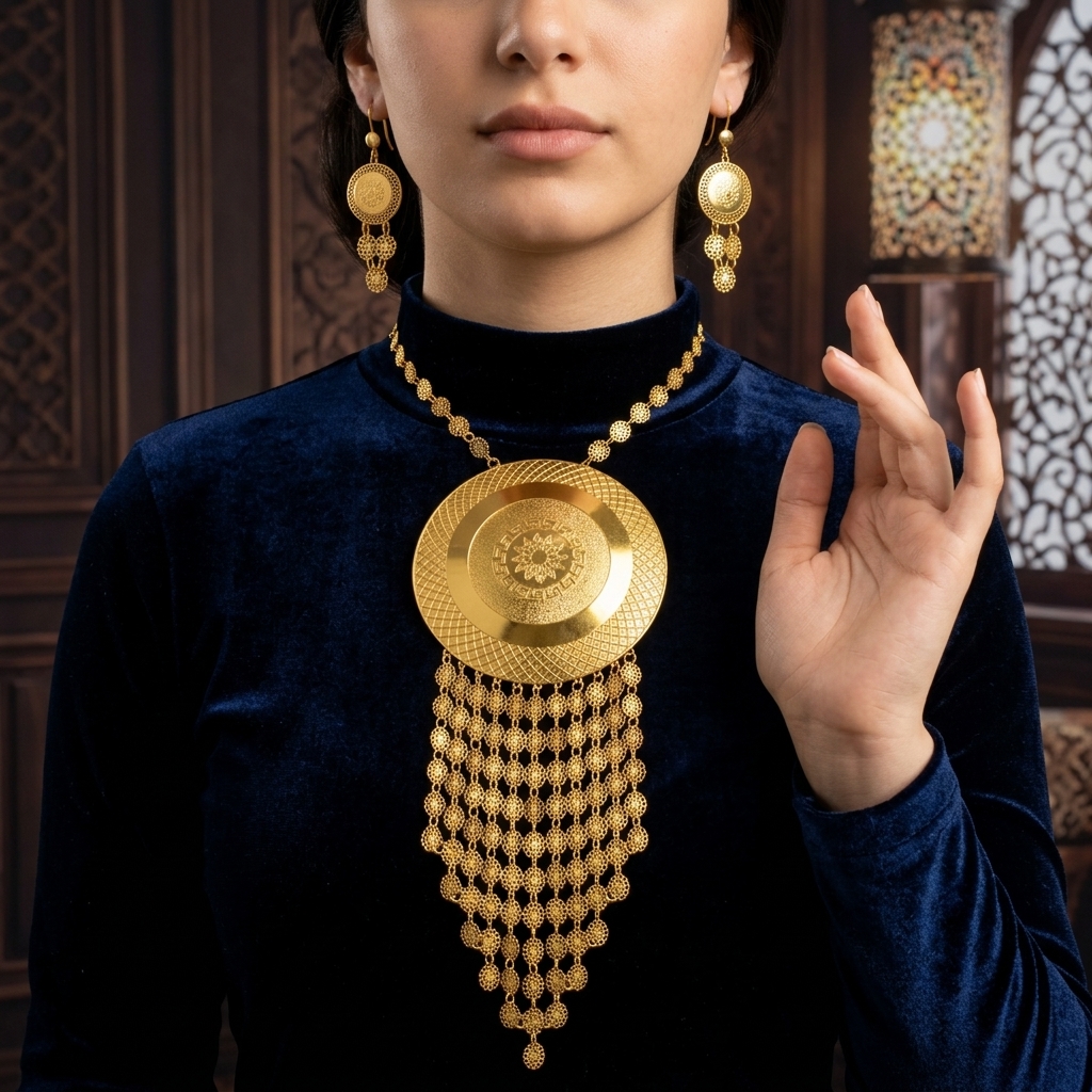 Gold-Tone Grand Disc Fringe Necklace & Earring Set