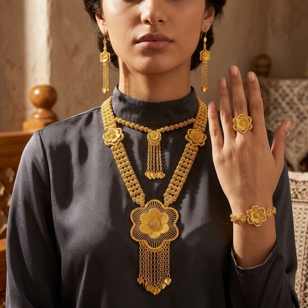 Gold-Tone Layered Blossom Jewelry Set, 4 Pcs