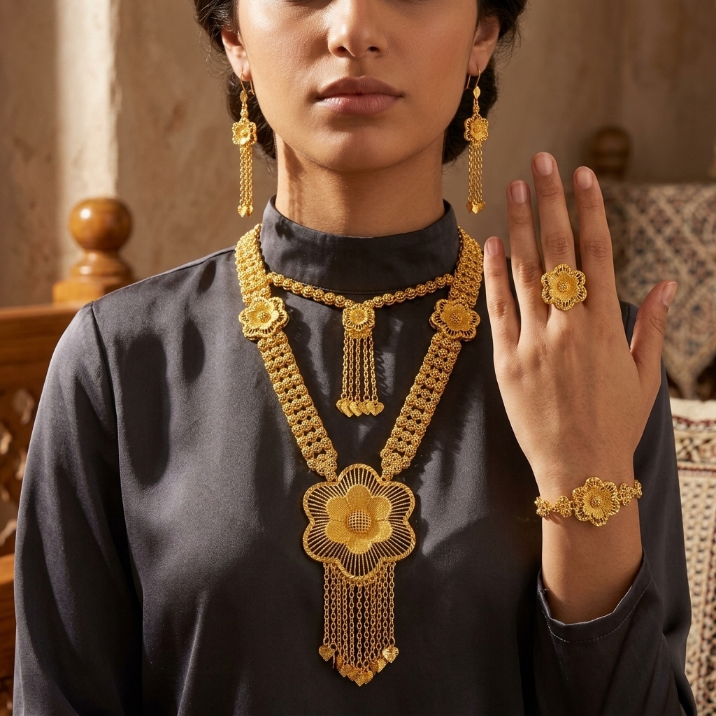 Gold-Tone Layered Blossom Jewelry Set, 4 Pcs