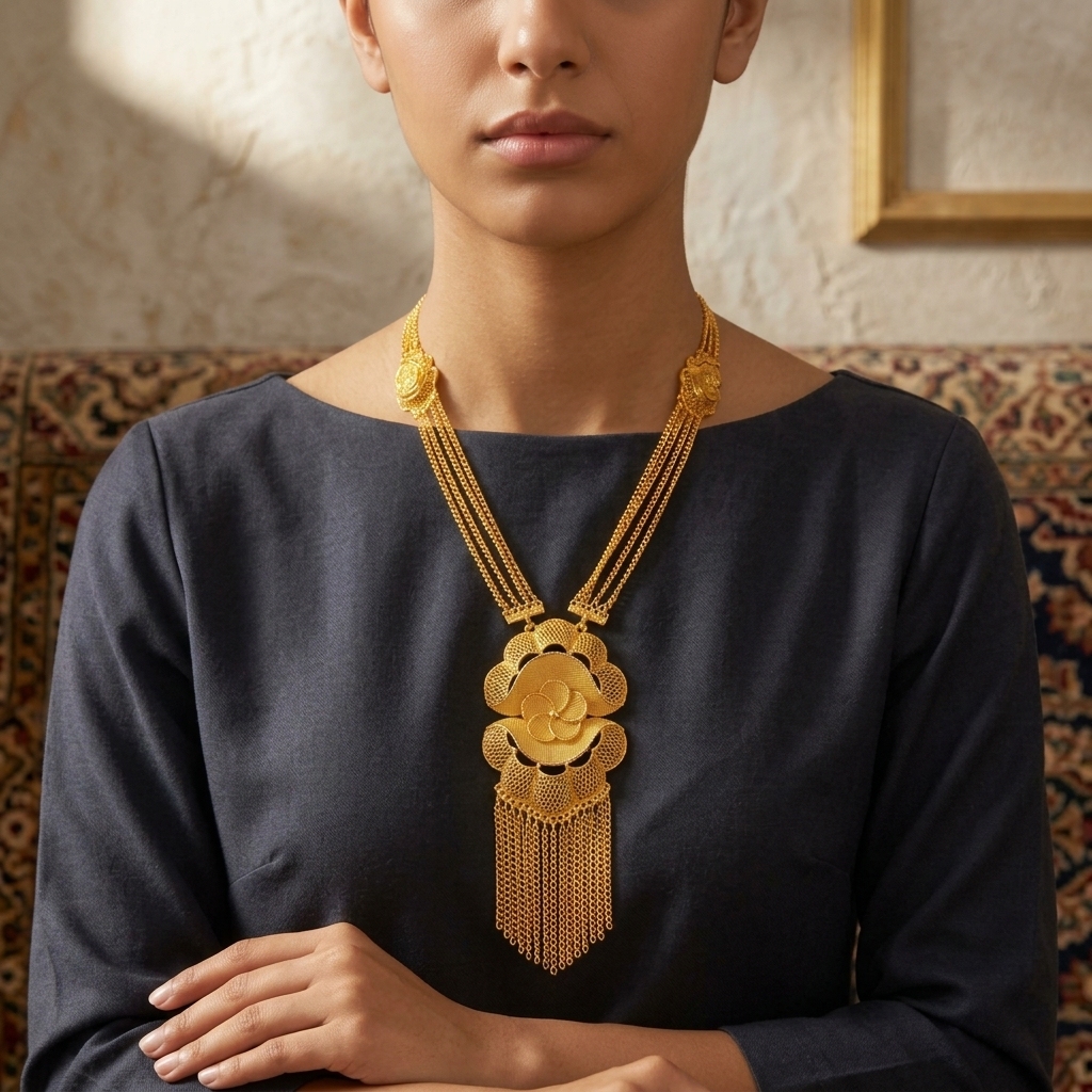 Gold-Tone Blossom Chain Tassel Jewelry Set, 4 Pcs