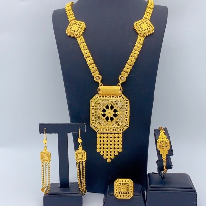 Gold-Tone Octagon Panel Fringe Jewelry Set, 4 Pcs