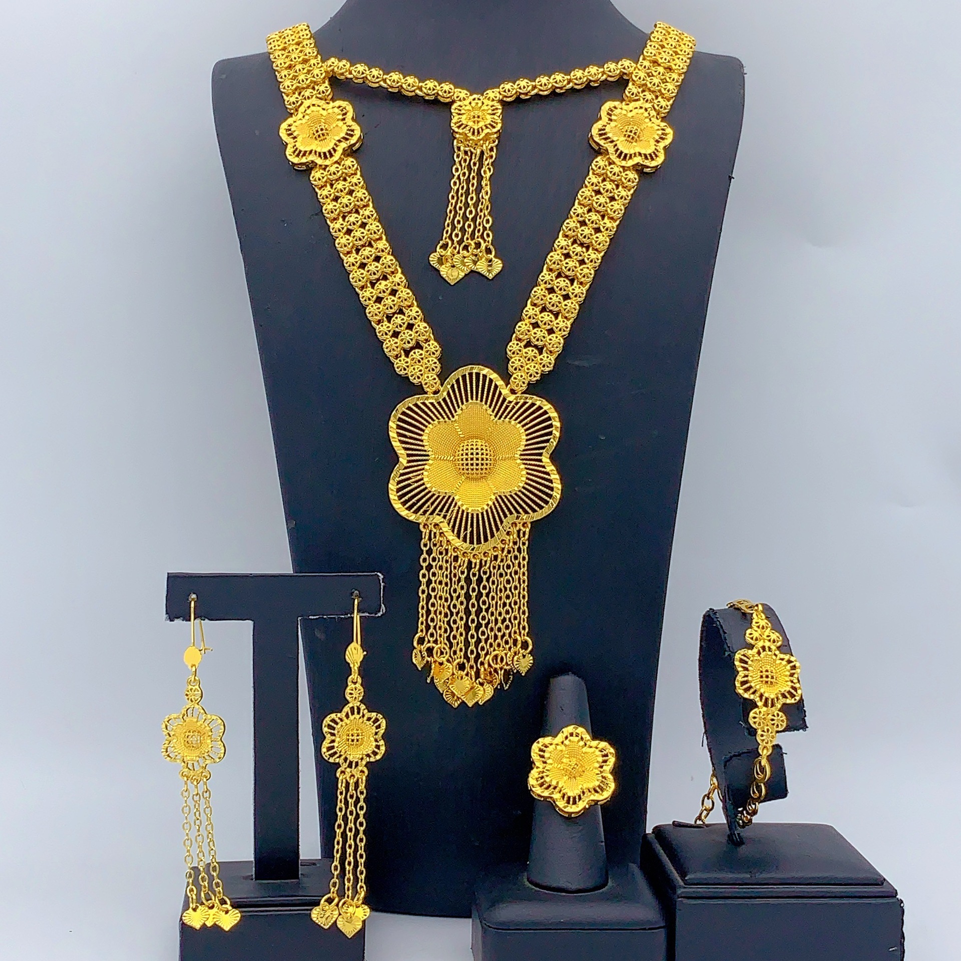 Gold-Tone Layered Blossom Jewelry Set, 4 Pcs